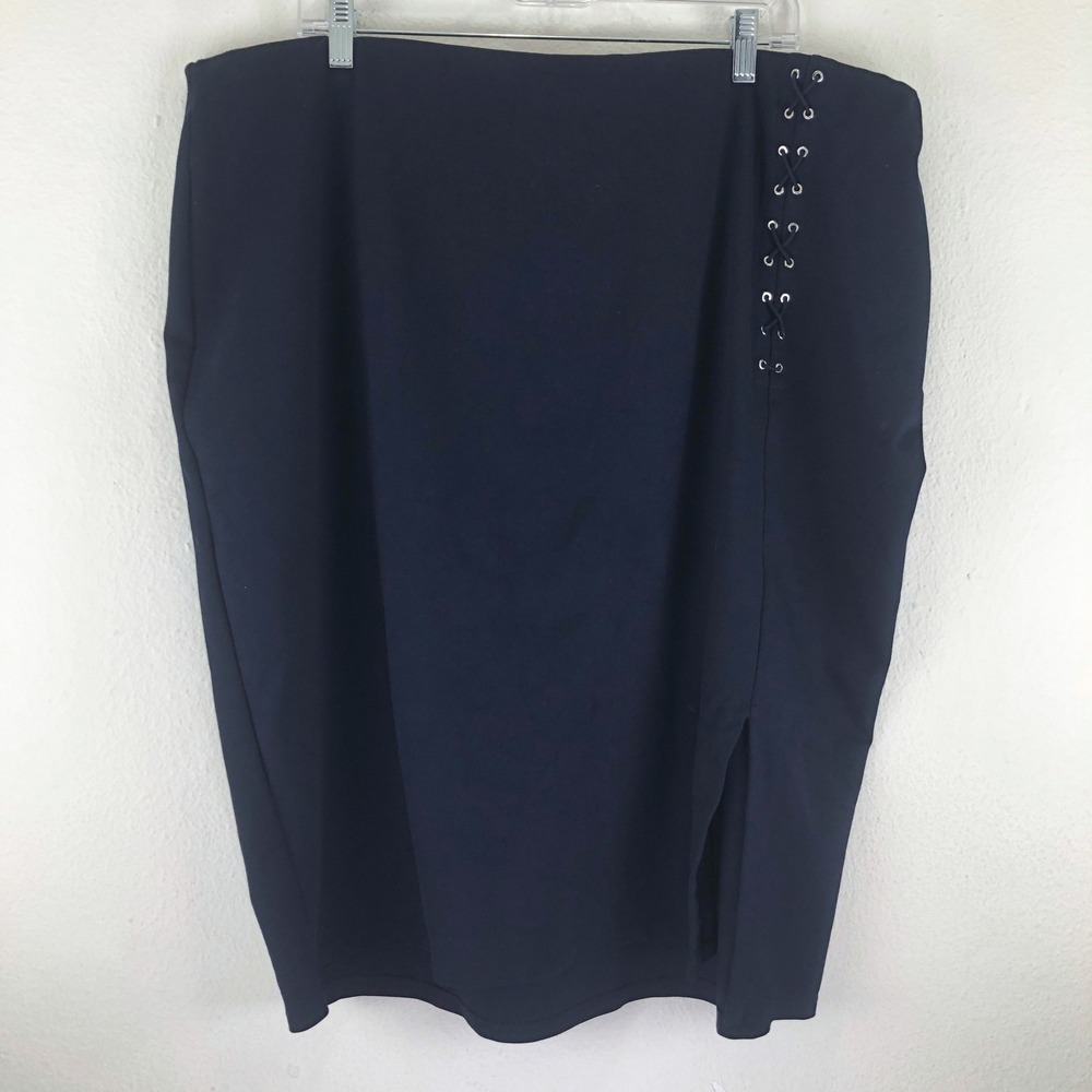 Lauren Ralph Lauren Navy Blue Lace Up Grommet Slit Ponte Skirt 3X LRL Heritage
